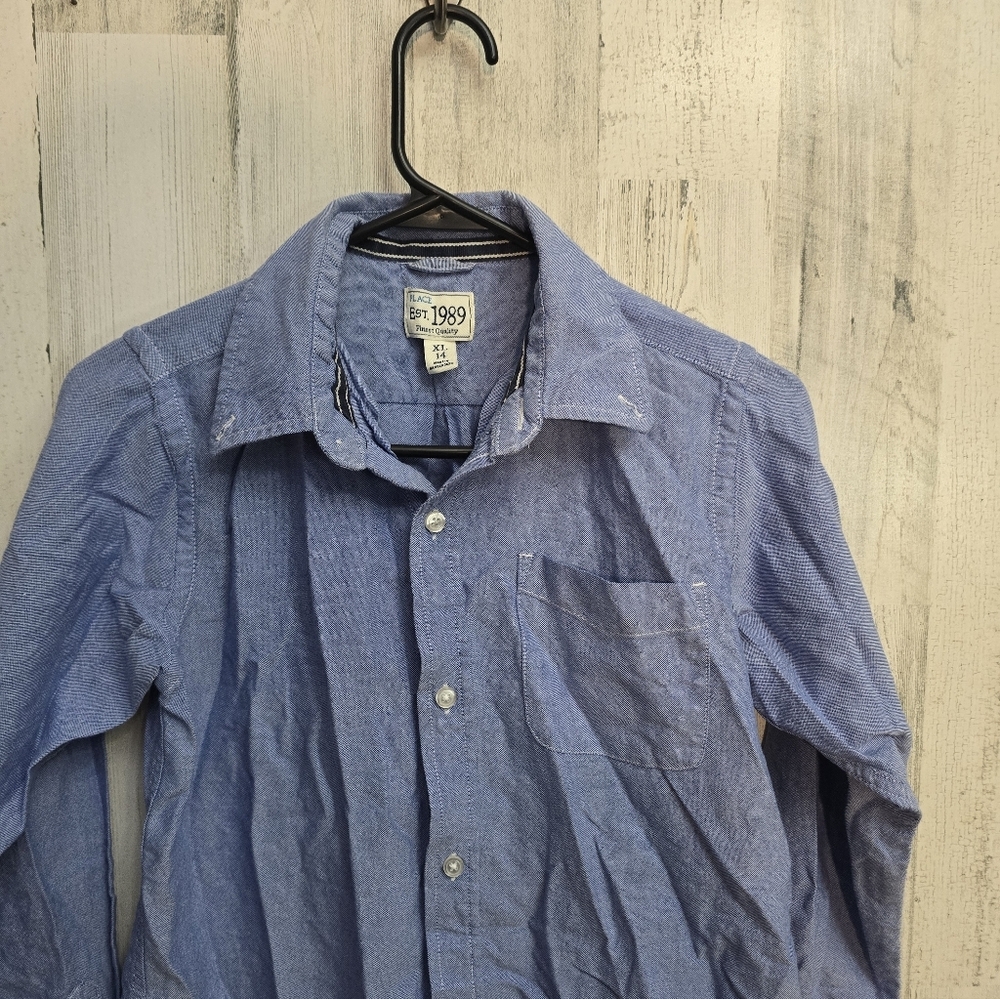 Est 1989 Place Boys Blue Button-Up Shirt Size XL 14 - Picture 2 of 6